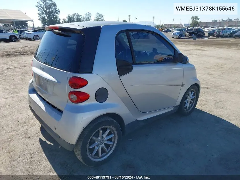 2008 Smart Fortwo Passion/Pure VIN: WMEEJ31X78K155646 Lot: 40119791