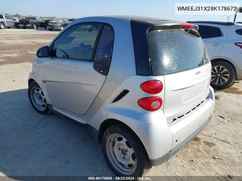 2008 Smart Fortwo Passion/Pure VIN: WMEEJ31X28K178672 Lot: 40170805