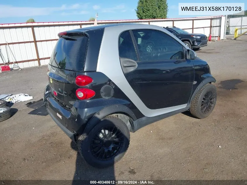 2008 Smart Fortwo Pure/Passion VIN: WMEEJ31X58K170128 Lot: 40348612