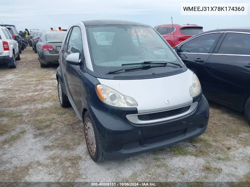 2008 Smart Fortwo Pure/Passion VIN: WMEEJ31X78K174360 Lot: 40508131