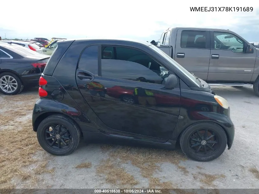 2008 Smart Fortwo Pure/Passion VIN: WMEEJ31X78K191689 Lot: 40518538