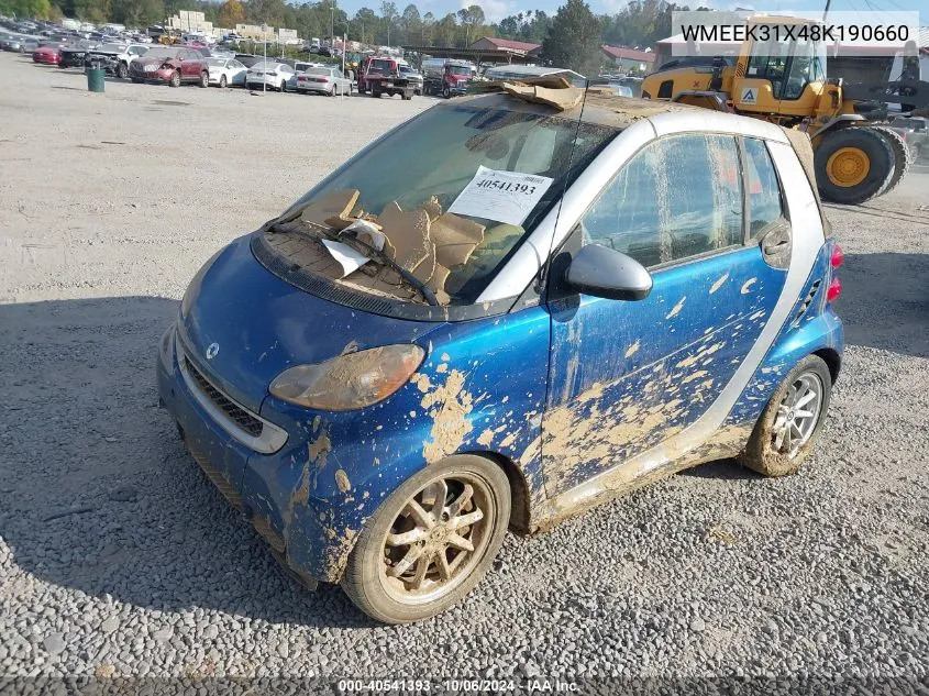 2008 Smart Fortwo Passion VIN: WMEEK31X48K190660 Lot: 40541393