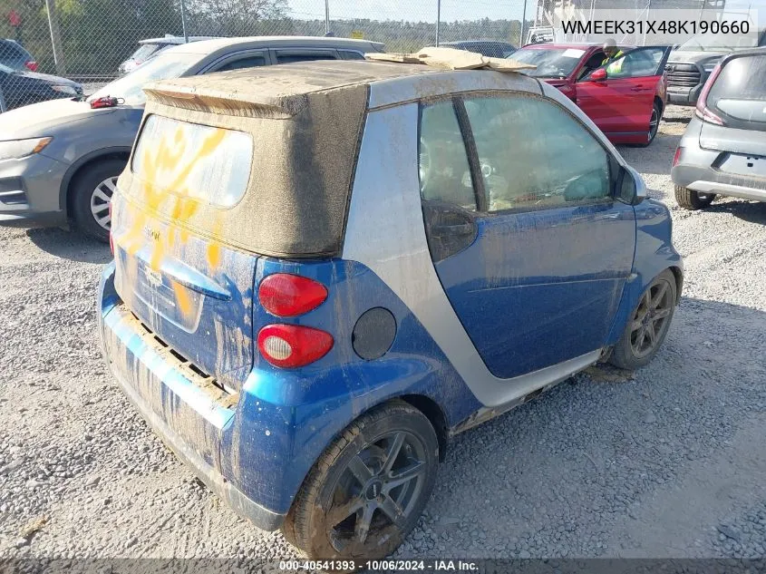 2008 Smart Fortwo Passion VIN: WMEEK31X48K190660 Lot: 40541393