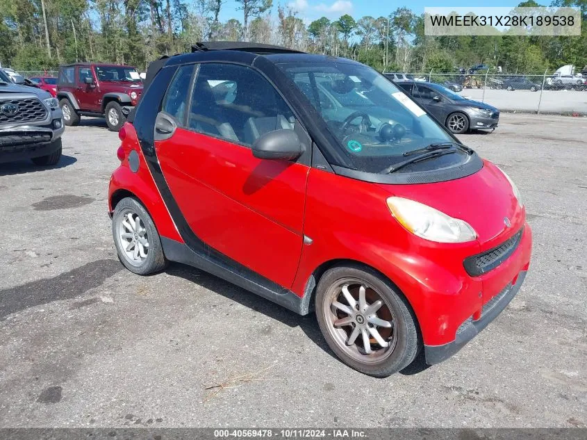 2008 Smart Fortwo Passion VIN: WMEEK31X28K189538 Lot: 40569478