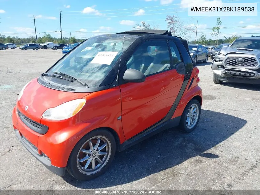 2008 Smart Fortwo Passion VIN: WMEEK31X28K189538 Lot: 40569478