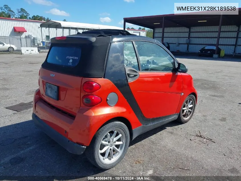 2008 Smart Fortwo Passion VIN: WMEEK31X28K189538 Lot: 40569478