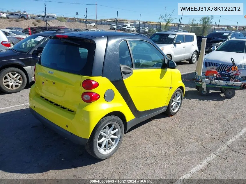 2008 Smart Fortwo Passion/Pure VIN: WMEEJ31X78K122212 Lot: 40639643