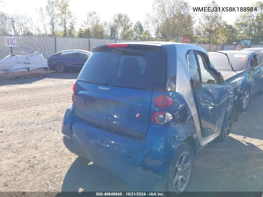 2008 Smart Fortwo Pure/Passion VIN: WMEEJ31X58K188984 Lot: 40649845