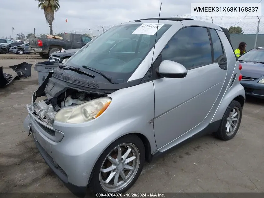 2008 Smart Fortwo Passion VIN: WMEEK31X68K168837 Lot: 40704370