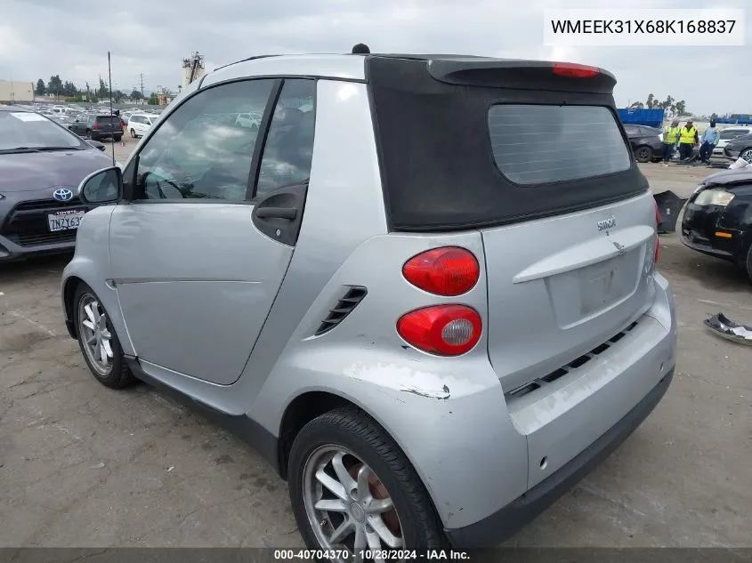 2008 Smart Fortwo Passion VIN: WMEEK31X68K168837 Lot: 40704370