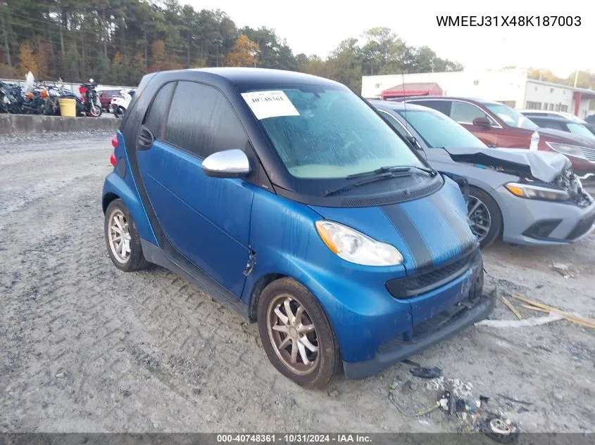 2008 Smart Fortwo Passion/Pure VIN: WMEEJ31X48K187003 Lot: 40748361