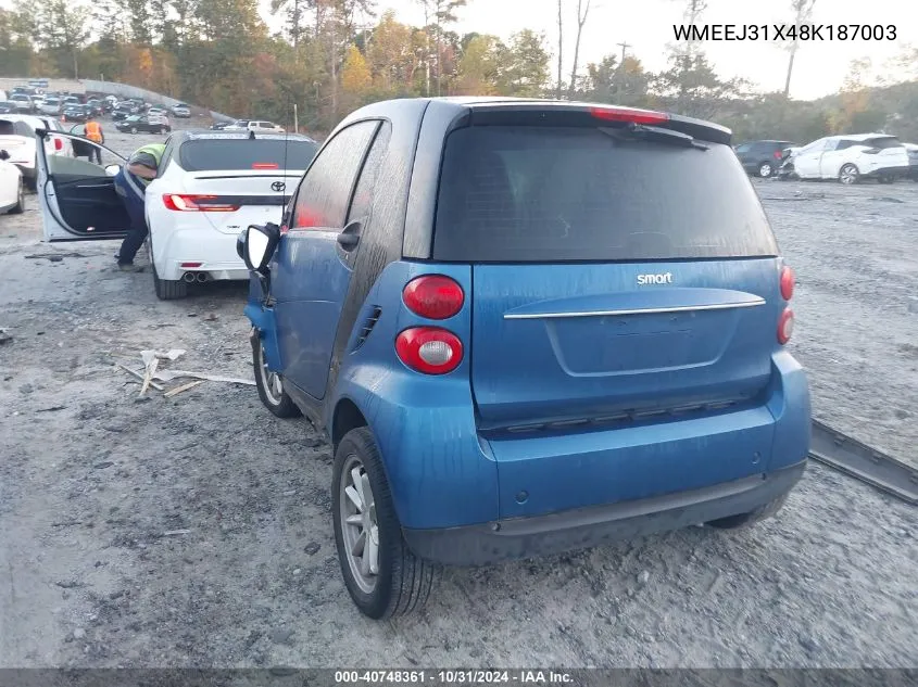 2008 Smart Fortwo Passion/Pure VIN: WMEEJ31X48K187003 Lot: 40748361