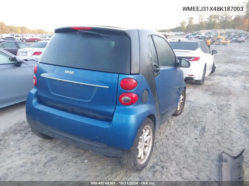 2008 Smart Fortwo Passion/Pure VIN: WMEEJ31X48K187003 Lot: 40748361