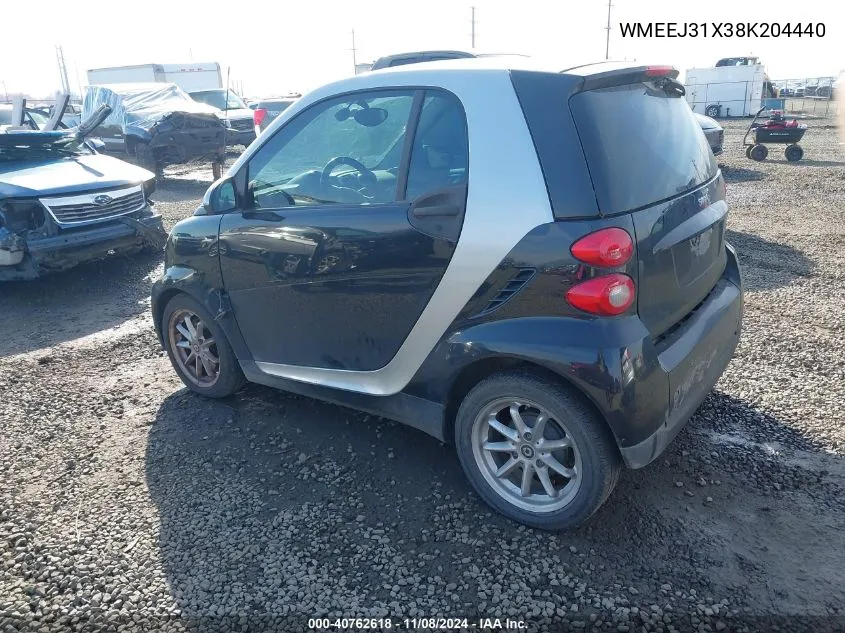 2008 Smart Fortwo Passion/Pure VIN: WMEEJ31X38K204440 Lot: 40762618