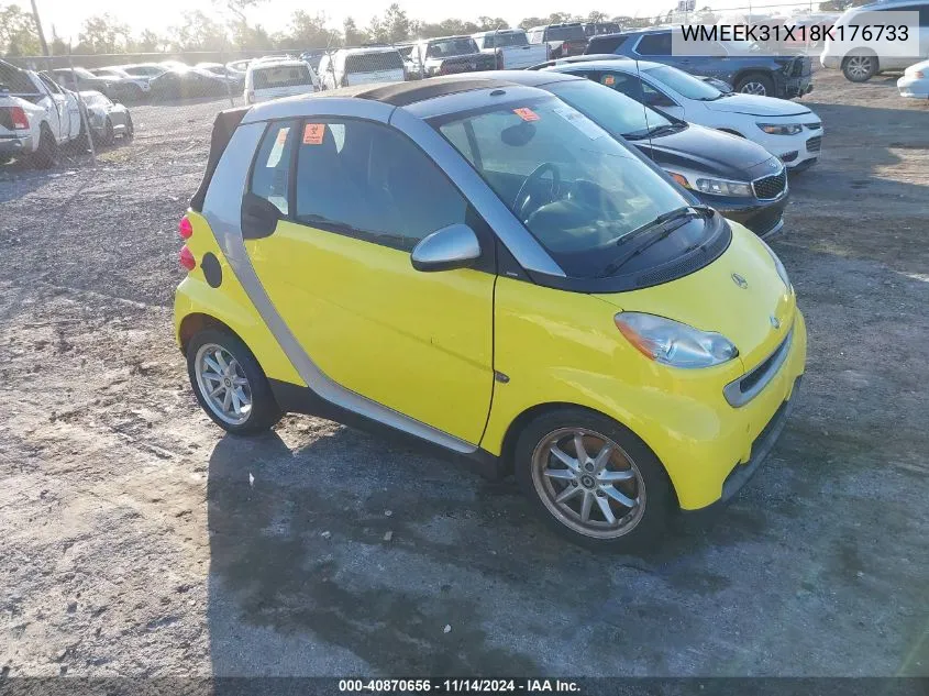 2008 Smart Fortwo Passion VIN: WMEEK31X18K176733 Lot: 40870656