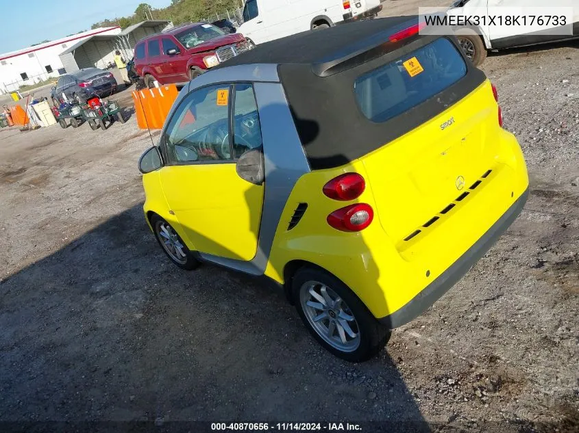 2008 Smart Fortwo Passion VIN: WMEEK31X18K176733 Lot: 40870656