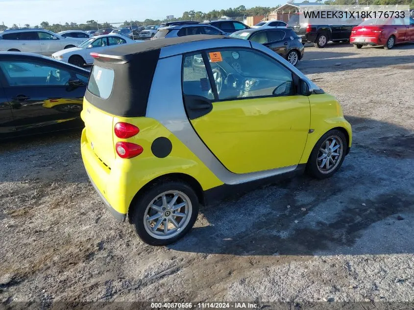 2008 Smart Fortwo Passion VIN: WMEEK31X18K176733 Lot: 40870656