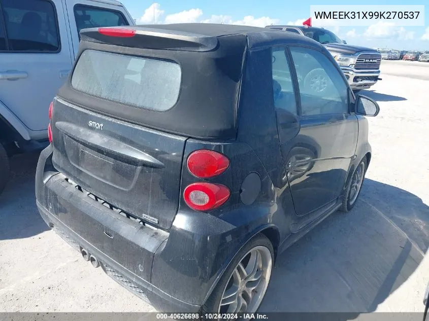 2009 Smart Fortwo Passion VIN: WMEEK31X99K270537 Lot: 40626698