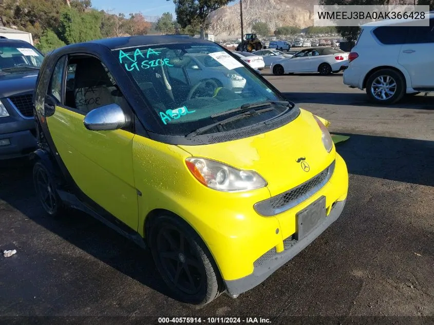 2010 Smart Fortwo Passion/Pure VIN: WMEEJ3BA0AK366428 Lot: 40575914