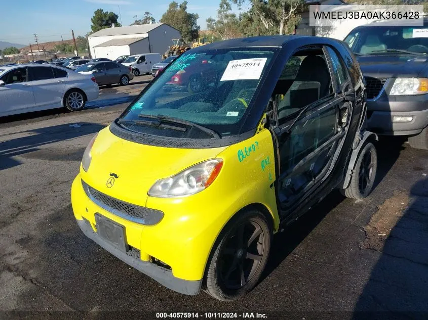 2010 Smart Fortwo Passion/Pure VIN: WMEEJ3BA0AK366428 Lot: 40575914