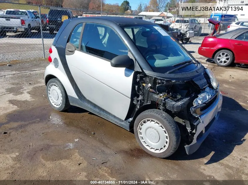 2010 Smart Fortwo Passion/Pure VIN: WMEEJ3BA1AK371394 Lot: 40734855