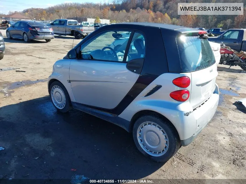 2010 Smart Fortwo Passion/Pure VIN: WMEEJ3BA1AK371394 Lot: 40734855