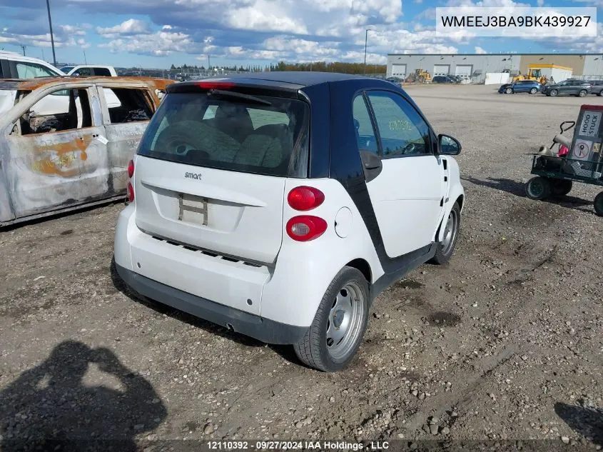 2011 Smart Fortwo VIN: WMEEJ3BA9BK439927 Lot: 12110392