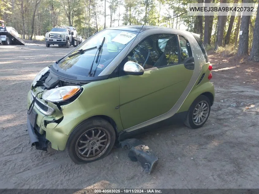 2011 Smart Fortwo Passion/Pure VIN: WMEEJ3BA9BK420732 Lot: 40583025