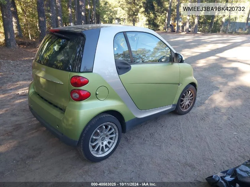 2011 Smart Fortwo Passion/Pure VIN: WMEEJ3BA9BK420732 Lot: 40583025