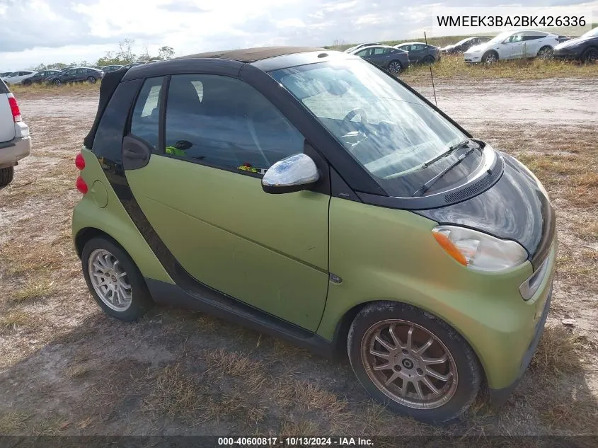 2011 Smart Fortwo Passion VIN: WMEEK3BA2BK426336 Lot: 40600817