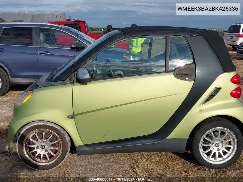 2011 Smart Fortwo Passion VIN: WMEEK3BA2BK426336 Lot: 40600817