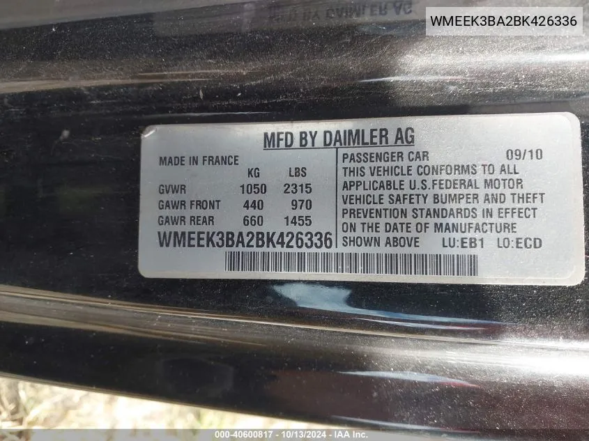 WMEEK3BA2BK426336 2011 Smart Fortwo Passion