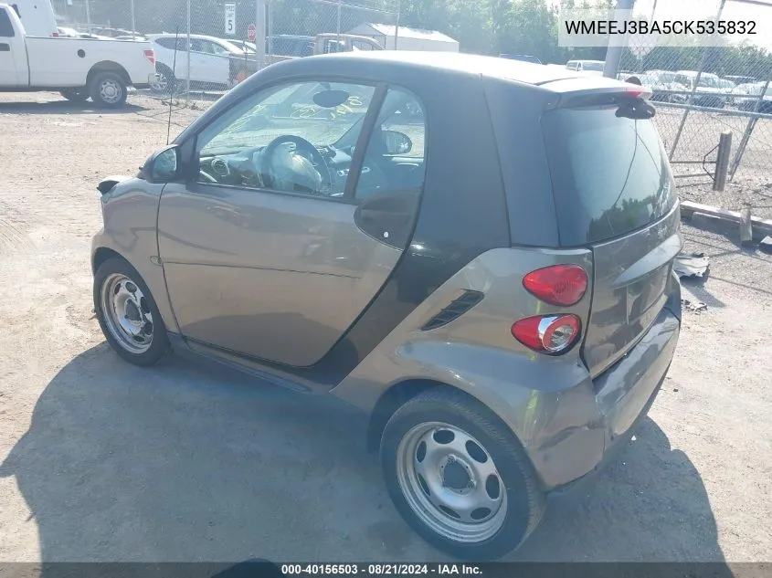 2012 Smart Fortwo Pure/Passion VIN: WMEEJ3BA5CK535832 Lot: 40156503