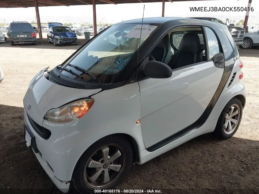 2012 Smart Fortwo Passion/Pure VIN: WMEEJ3BA0CK550416 Lot: 40165176