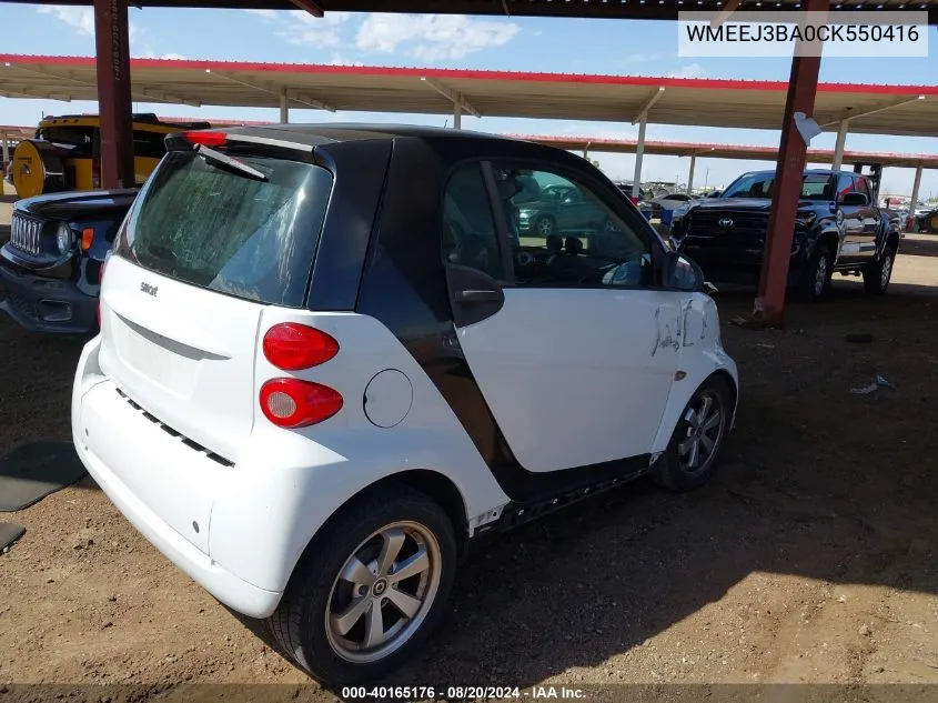 2012 Smart Fortwo Passion/Pure VIN: WMEEJ3BA0CK550416 Lot: 40165176