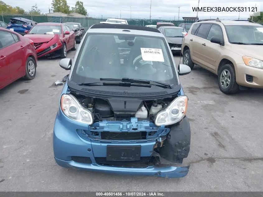 2012 Smart Fortwo Passion VIN: WMEEK3BA0CK531121 Lot: 40501456