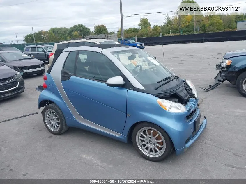 2012 Smart Fortwo Passion VIN: WMEEK3BA0CK531121 Lot: 40501456