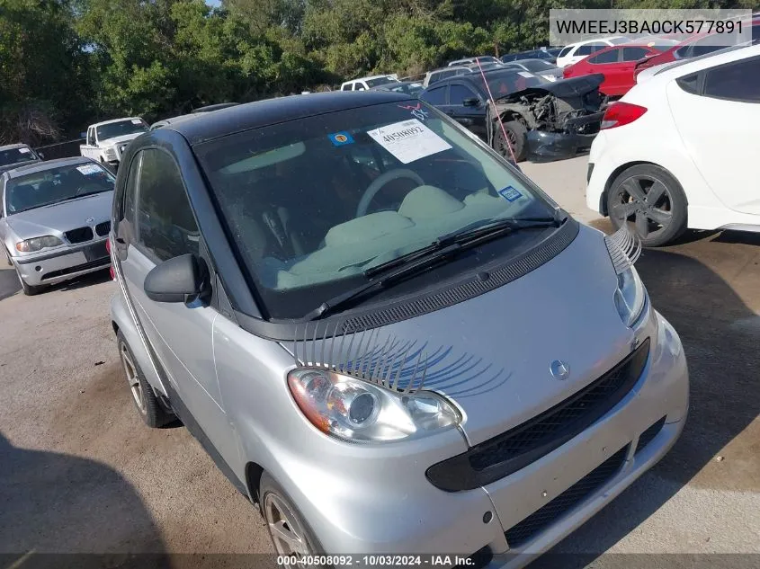 2012 Smart Fortwo Passion/Pure VIN: WMEEJ3BA0CK577891 Lot: 40508092