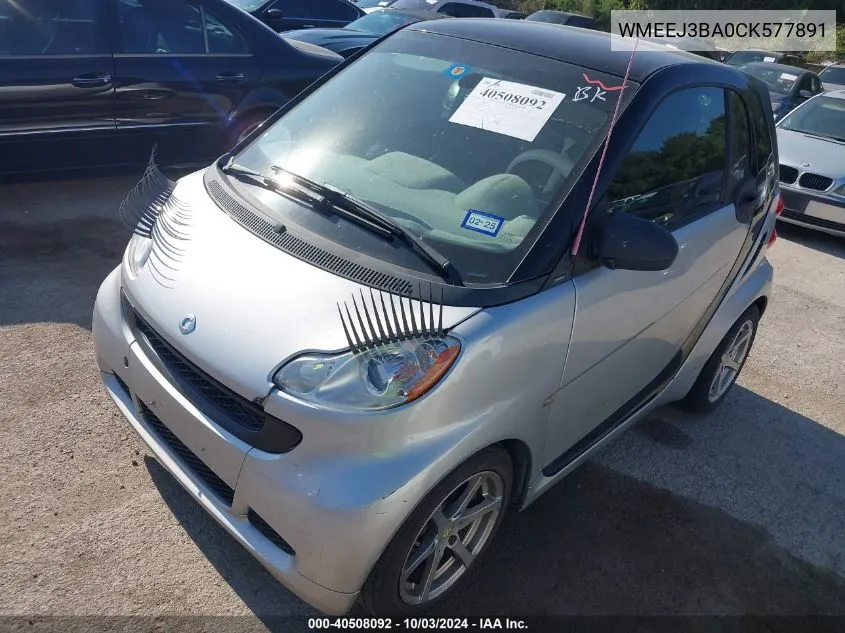 2012 Smart Fortwo Passion/Pure VIN: WMEEJ3BA0CK577891 Lot: 40508092