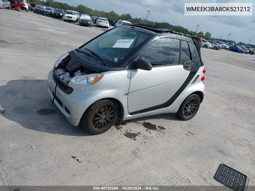 2012 Smart Fortwo Passion VIN: WMEEK3BA8CK521212 Lot: 40720269