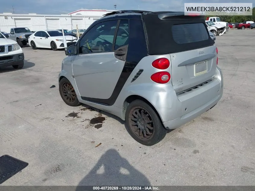 2012 Smart Fortwo Passion VIN: WMEEK3BA8CK521212 Lot: 40720269