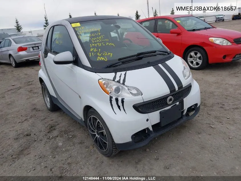 2013 Smart Fortwo VIN: WMEEJ3BAXDK618657 Lot: 12148444