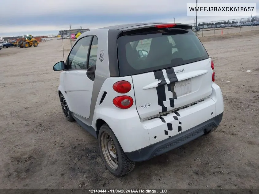 2013 Smart Fortwo VIN: WMEEJ3BAXDK618657 Lot: 12148444