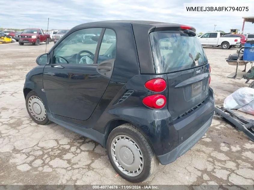 2015 Smart Fortwo Passion/Pure VIN: WMEEJ3BA8FK794075 Lot: 40774676