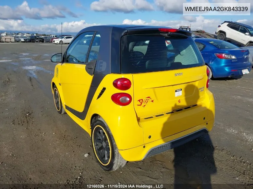 2016 Smart Fortwo VIN: WMEEJ9AA2GK843339 Lot: 12160326