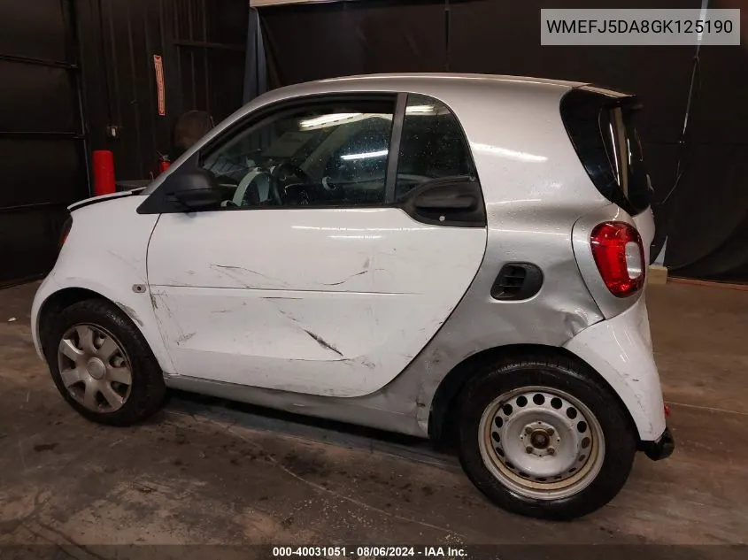 2016 Smart Fortwo Passion/Prime/Proxy/Pure VIN: WMEFJ5DA8GK125190 Lot: 40031051