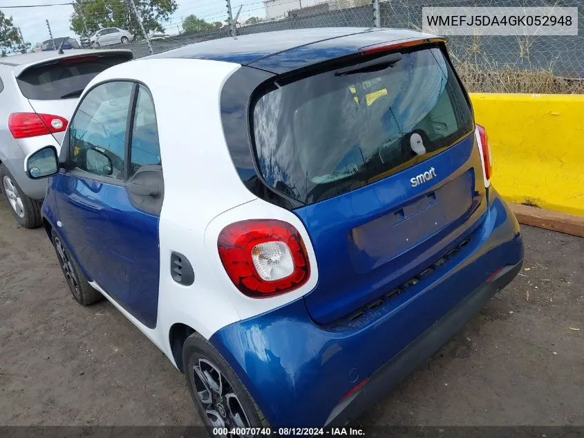 2016 Smart Fortwo Passion/Prime/Proxy/Pure VIN: WMEFJ5DA4GK052948 Lot: 40070740