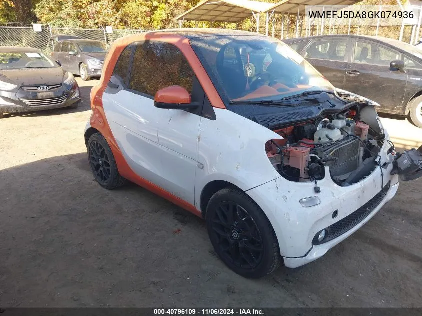 2016 Smart Fortwo Passion/Prime/Proxy/Pure VIN: WMEFJ5DA8GK074936 Lot: 40796109