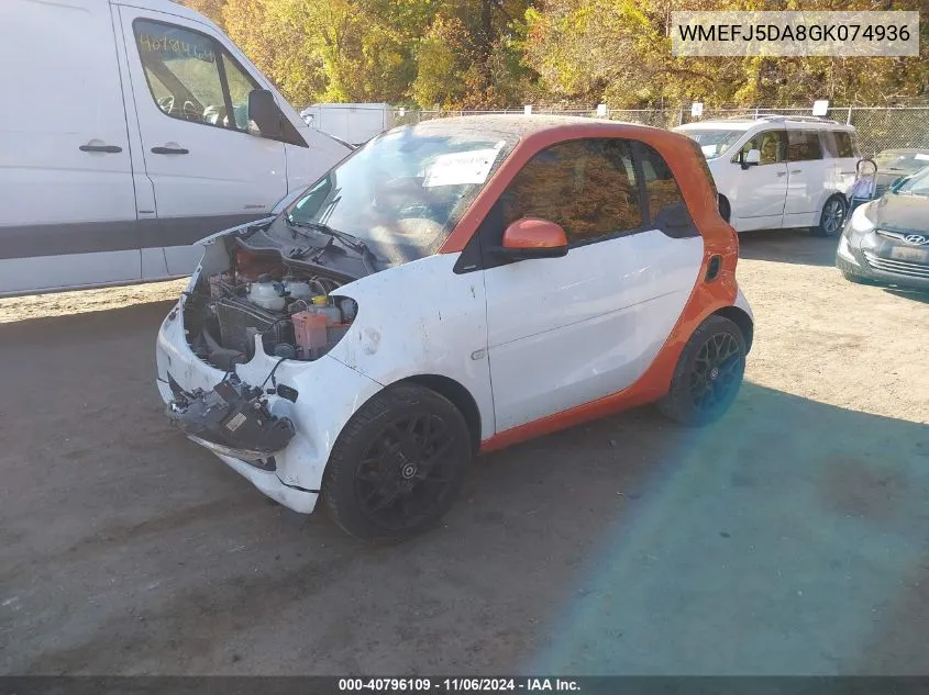 2016 Smart Fortwo Passion/Prime/Proxy/Pure VIN: WMEFJ5DA8GK074936 Lot: 40796109