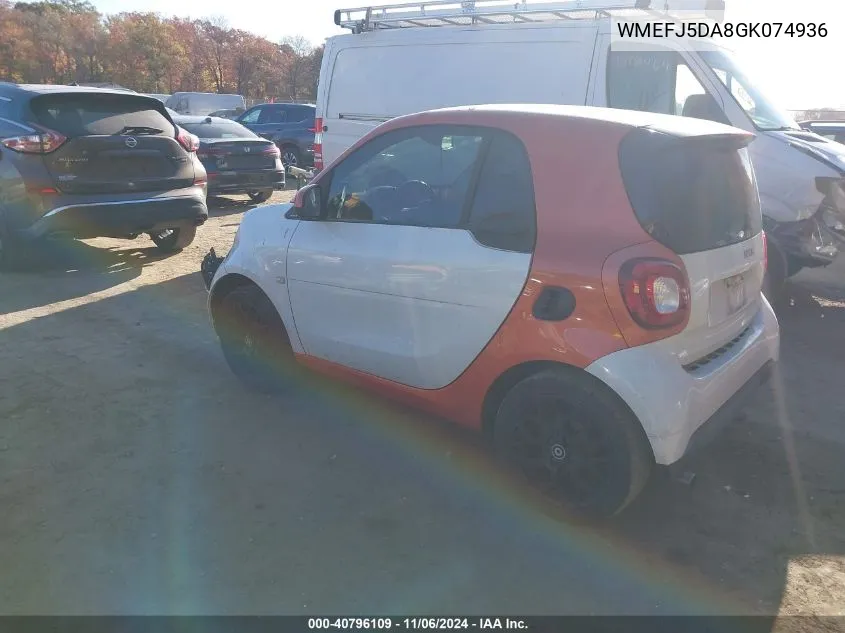 2016 Smart Fortwo Passion/Prime/Proxy/Pure VIN: WMEFJ5DA8GK074936 Lot: 40796109